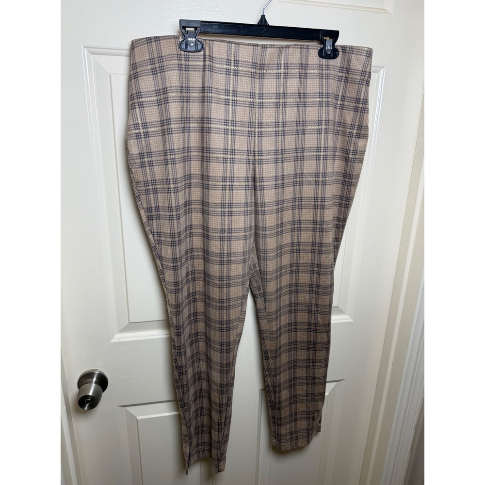 Hope & Harlow Womens XL Plaid Gold Metallic Pull On Ankle Pants Tan Black
